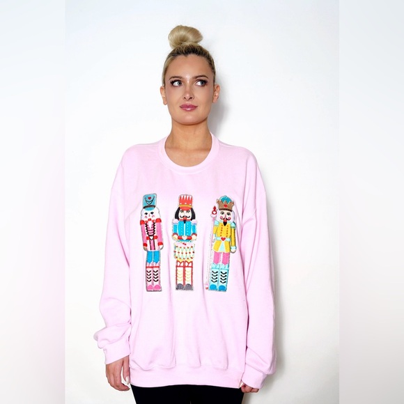 Nutcracker Set Silver Glitter Chenille Crewneck - Picture 5 of 6